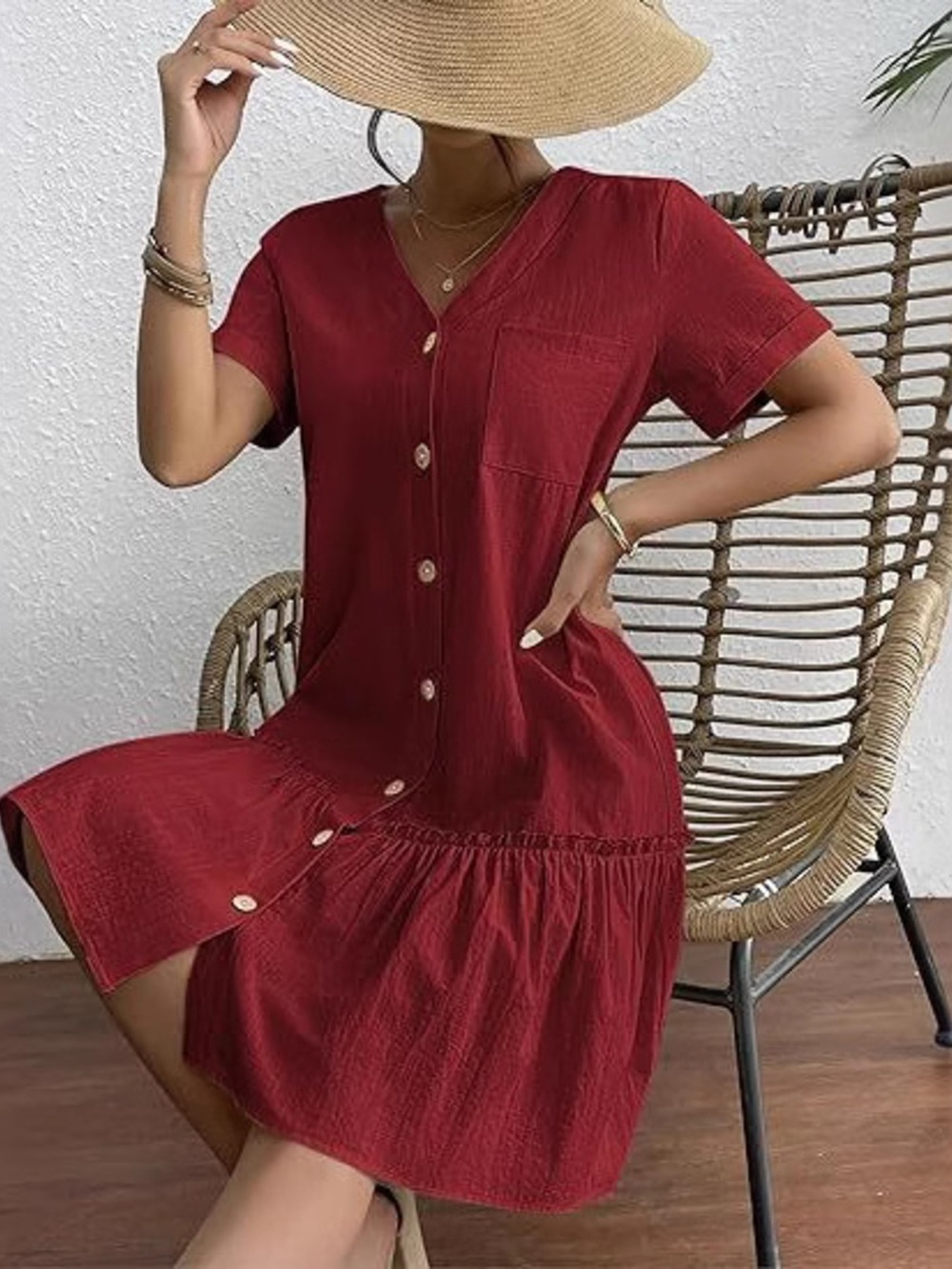 Full Size Button-Down Ruffle Hem Mini Dress Plus Size - Picture 14 of 15